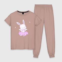 Пижама хлопковая женская Милый Крольчонок Танцует С Бабочками, цвет: пыльно-розовый