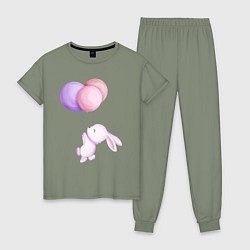 Пижама хлопковая женская Милый Крольчонок С Тремя Воздушными Шариками, цвет: авокадо