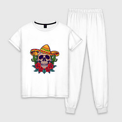 Пижама хлопковая женская Skull - Mexico, цвет: белый
