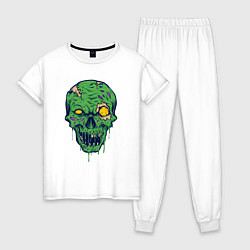 Пижама хлопковая женская Зелёный зомби, цвет: белый