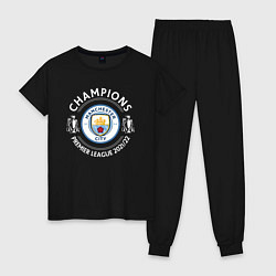 Пижама хлопковая женская Manchester City Champions 2122, цвет: черный