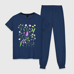Женская пижама Полевые цветы, растения акварелью Ботаника