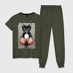 Женская пижама Крутой котяра в боксёрских перчатках Cool cat in b