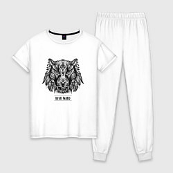 Пижама хлопковая женская Тигр в стиле Мандала Mandala Tiger Live Wild, цвет: белый