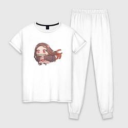 Пижама хлопковая женская Незуко run, цвет: белый
