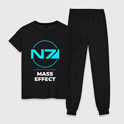 Пижама хлопковая женская Символ Mass Effect в неоновых цветах, цвет: черный