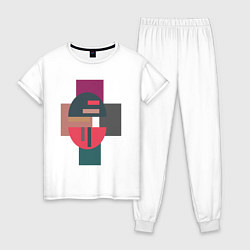 Пижама хлопковая женская Абстракт геометрические цветные фигуры Abstraction, цвет: белый