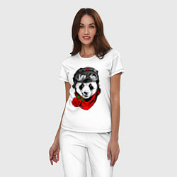 Пижама хлопковая женская Панда с розой во рту, цвет: белый — фото 2