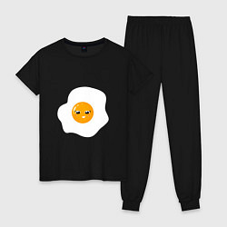Пижама хлопковая женская Веселая яичница глазунья, завтрак с улыбкой, цвет: черный