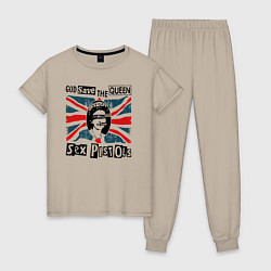 Пижама хлопковая женская Sex Pistols - God Save The Queen, цвет: миндальный