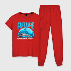 Пижама хлопковая женская Будущий специалист по акулам, цвет: красный