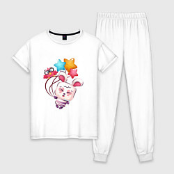 Пижама хлопковая женская Радостный зайка с шариками, цвет: белый