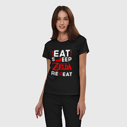 Пижама хлопковая женская Надпись Eat Sleep Zelda Repeat, цвет: черный — фото 2
