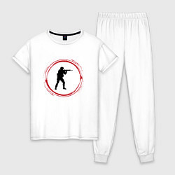 Пижама хлопковая женская Символ Counter Strike и красная краска вокруг, цвет: белый