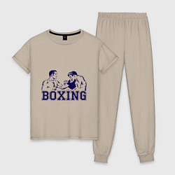 Пижама хлопковая женская Бокс Boxing is cool, цвет: миндальный