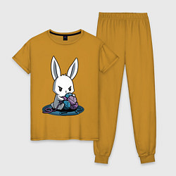 Пижама хлопковая женская Зайчонок обнял клубки The bunny hugged the balls, цвет: горчичный