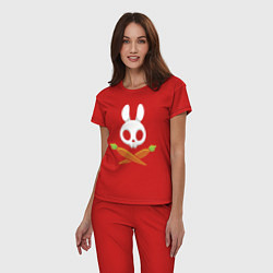 Пижама хлопковая женская Череп кролика с двумя морковками, цвет: красный — фото 2