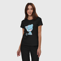 Пижама хлопковая женская Синий плюшевый котик, цвет: черный — фото 2