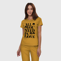 Пижама хлопковая женская ALL YOU NEED IS LOVE THE BEATLES, цвет: горчичный — фото 2