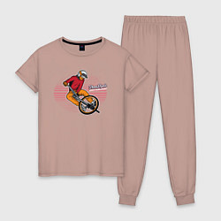 Пижама хлопковая женская Велосипедист - экстрим, цвет: пыльно-розовый