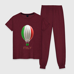 Пижама хлопковая женская 3d aerostat Italy flag, цвет: меланж-бордовый