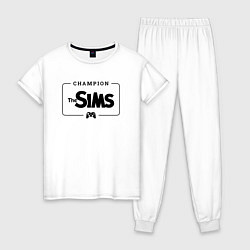 Пижама хлопковая женская The Sims Gaming Champion: рамка с лого и джойстико, цвет: белый