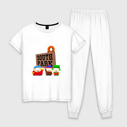 Пижама хлопковая женская Южный парк артлоготип, цвет: белый