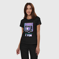 Пижама хлопковая женская Lyon FC в стиле Glitch, цвет: черный — фото 2
