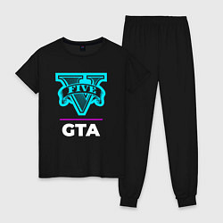 Пижама хлопковая женская Символ GTA в неоновых цветах, цвет: черный