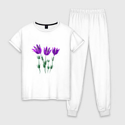 Пижама хлопковая женская Flowers purple white light, цвет: белый
