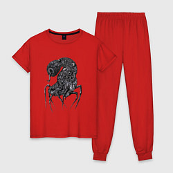 Пижама хлопковая женская Пушистый монстр, цвет: красный
