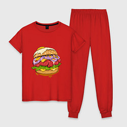 Пижама хлопковая женская Наимощнейший бургер, цвет: красный