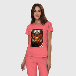 Пижама хлопковая женская Doom eternal - poster, цвет: коралловый — фото 2