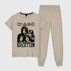 Пижама хлопковая женская Led Zeppelin Black, цвет: миндальный