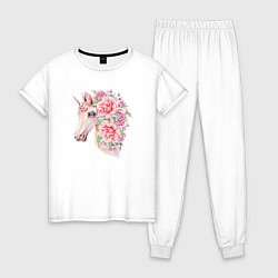 Женская пижама Белый единорог в цветах