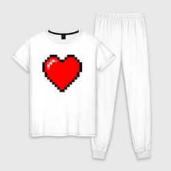 Пижама хлопковая женская Пиксельное сердце-здоровье - Красный, цвет: белый