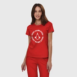 Пижама хлопковая женская Символ Assassins Creed и круглая надпись best game, цвет: красный — фото 2