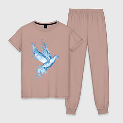 Пижама хлопковая женская Птица из воды - иллюзия, цвет: пыльно-розовый