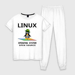Пижама хлопковая женская Пингвин линукс, цвет: белый