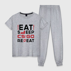 Пижама хлопковая женская Надпись: eat sleep Counter Strike repeat, цвет: меланж