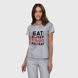 Пижама хлопковая женская Надпись: eat sleep Counter Strike repeat, цвет: меланж — фото 2
