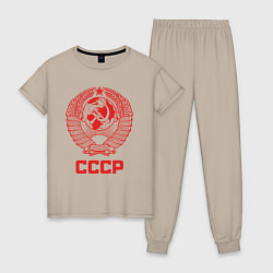 Пижама хлопковая женская Герб СССР: Советский союз, цвет: миндальный
