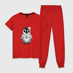 Пижама хлопковая женская Мир - Пингвин, цвет: красный