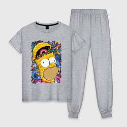 Пижама хлопковая женская Мозг Гомера Симпсона - постер, цвет: меланж