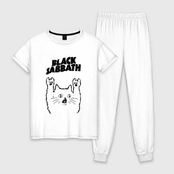 Пижама хлопковая женская Black Sabbath - rock cat, цвет: белый