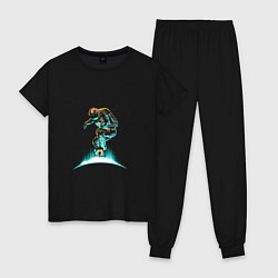 Пижама хлопковая женская Astronaut on a skateboard, цвет: черный