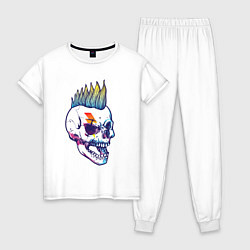 Пижама хлопковая женская Череп-панк с ирокезом, цвет: белый