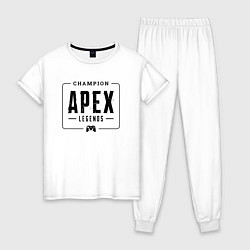 Пижама хлопковая женская Apex Legends gaming champion: рамка с лого и джойс, цвет: белый