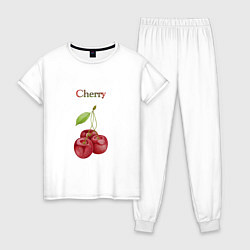 Пижама хлопковая женская Cherry вишня, цвет: белый