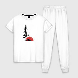 Пижама хлопковая женская Внедорожник и дерево, цвет: белый